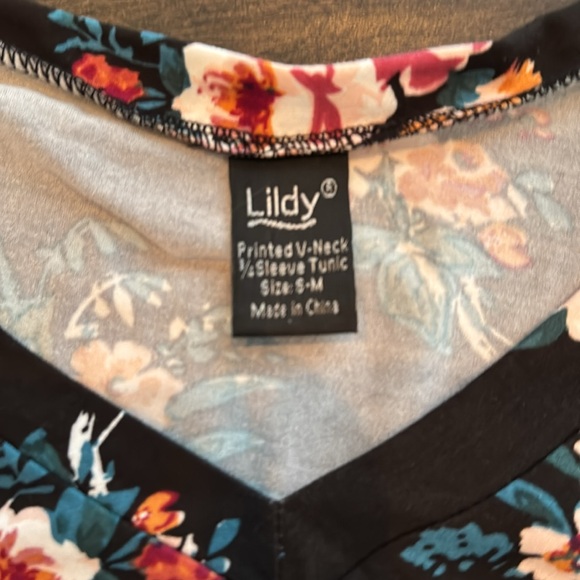 ❤️3/$30 Lildy Floral 3/4 Sleeve Black Tunic Dress - Picture 7 of 9